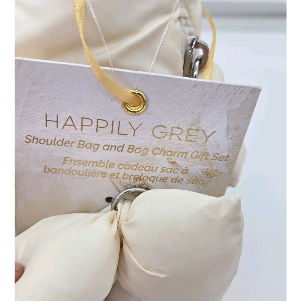 Happily Grey Crescent Puffer Shoulder Purse Cream Knot Handle Bag Charm NEW Twee - Picture 4 of 11